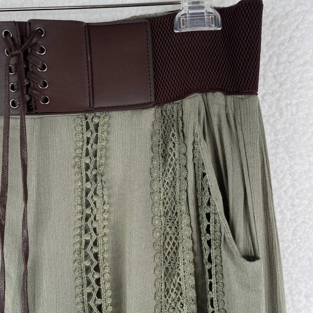 Altard State Womens L Sage Green Wide Leg Palazzo Pants Corset Waist Lace 17G361 - Picture 4 of 13